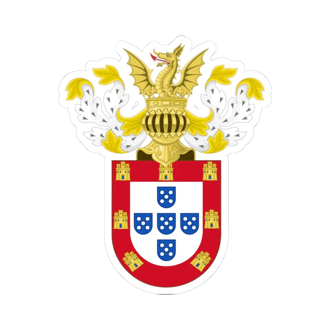 Ornamented Royal Coat of Arms of Portugal Philip I (Portugal) (Coat of Arms) STICKER Vinyl Kiss-Cut Decal 3 Inch White - The Sticker Space