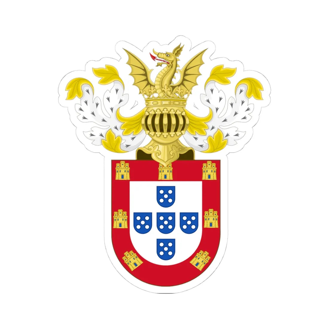 Ornamented Royal Coat of Arms of Portugal Philip I (Portugal) (Coat of Arms) STICKER Vinyl Kiss-Cut Decal 4 Inch White - The Sticker Space