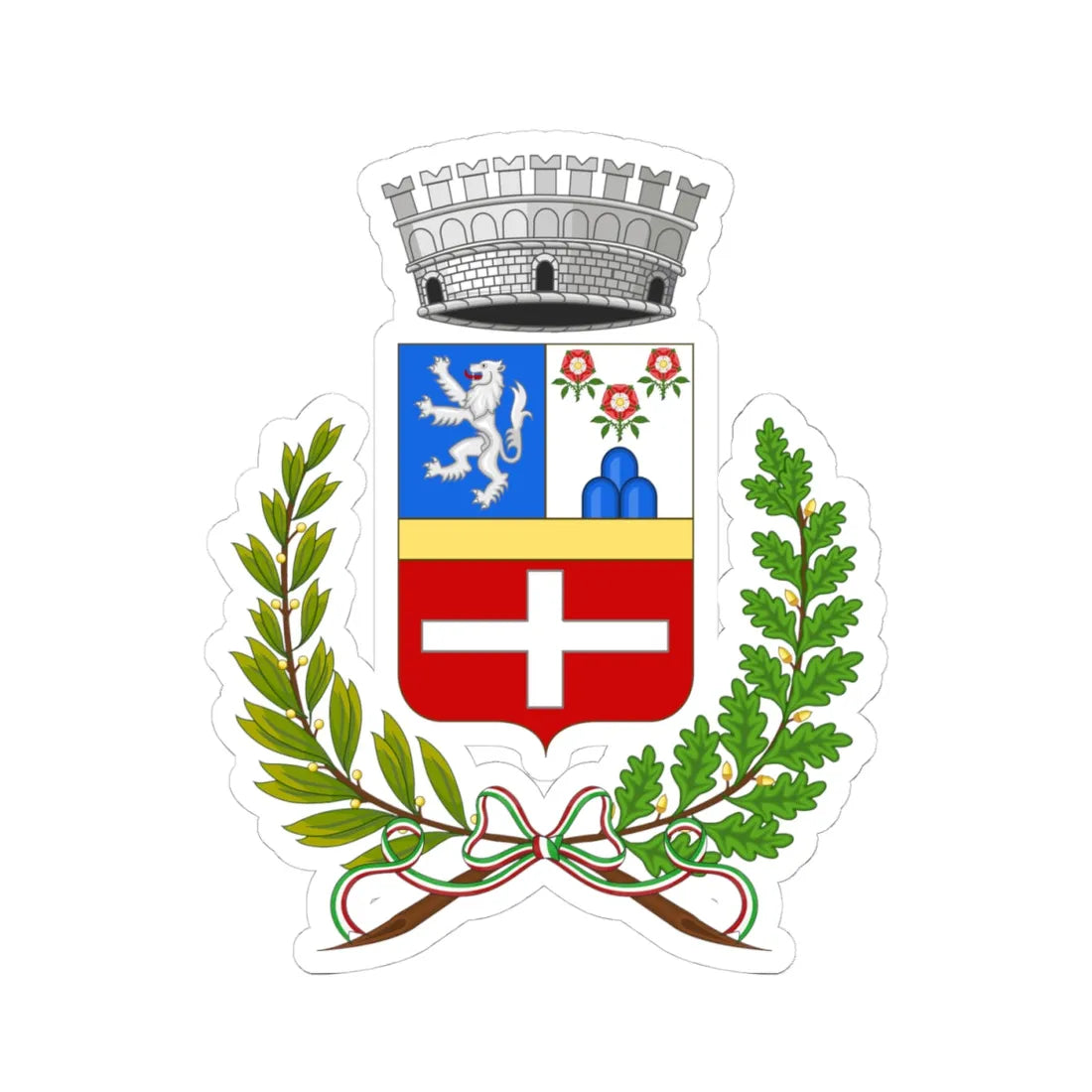 Ospedaletti-Stemma (Italy) (Coat of Arms) STICKER Vinyl Kiss-Cut Decal 4 Inch White - The Sticker Space