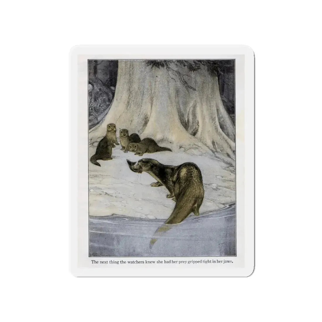 Otter feeds her young (Magazine Illustration) Refrigerator Magnet 4 Inch - The Sticker Space