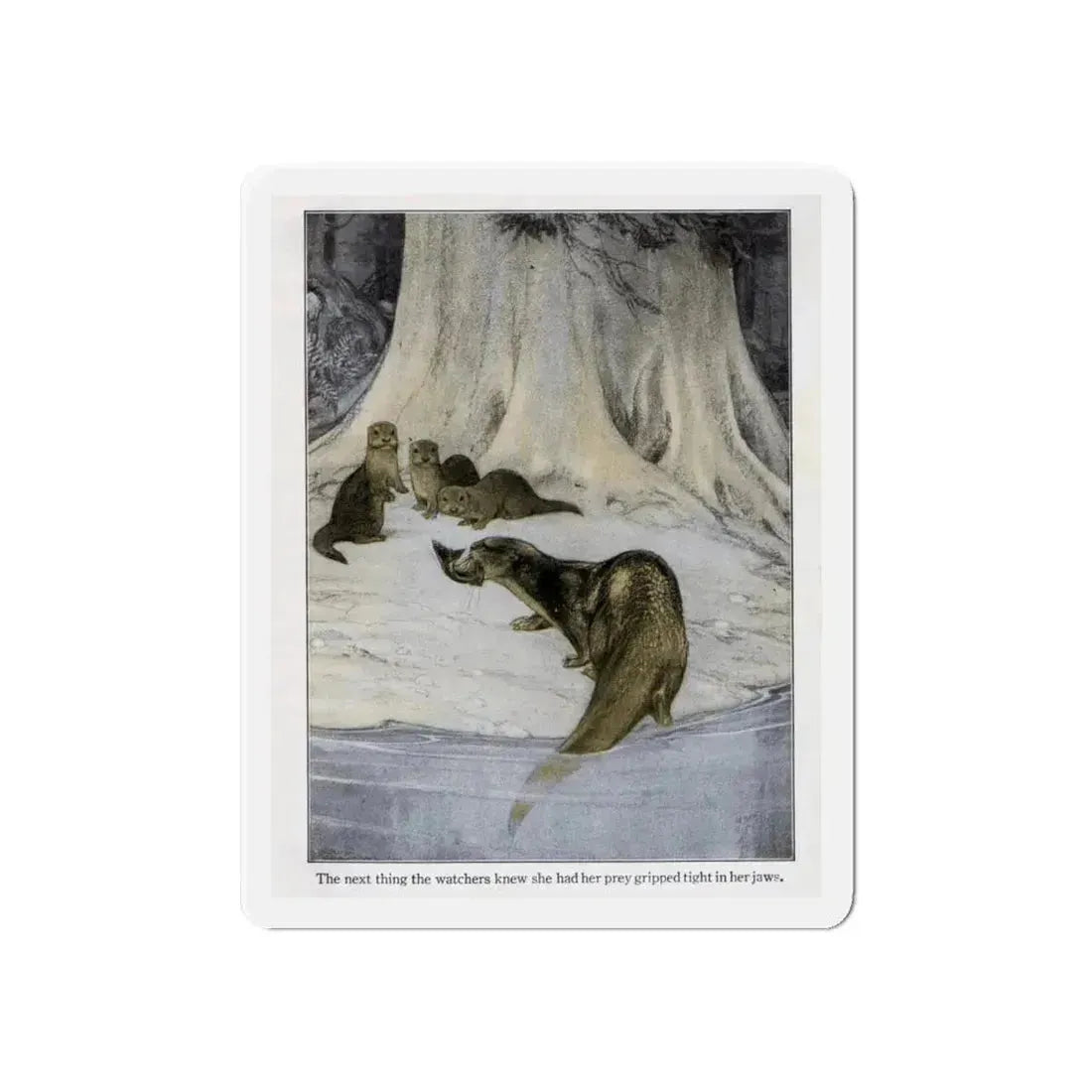 Otter feeds her young (Magazine Illustration) Refrigerator Magnet 6 Inch - The Sticker Space