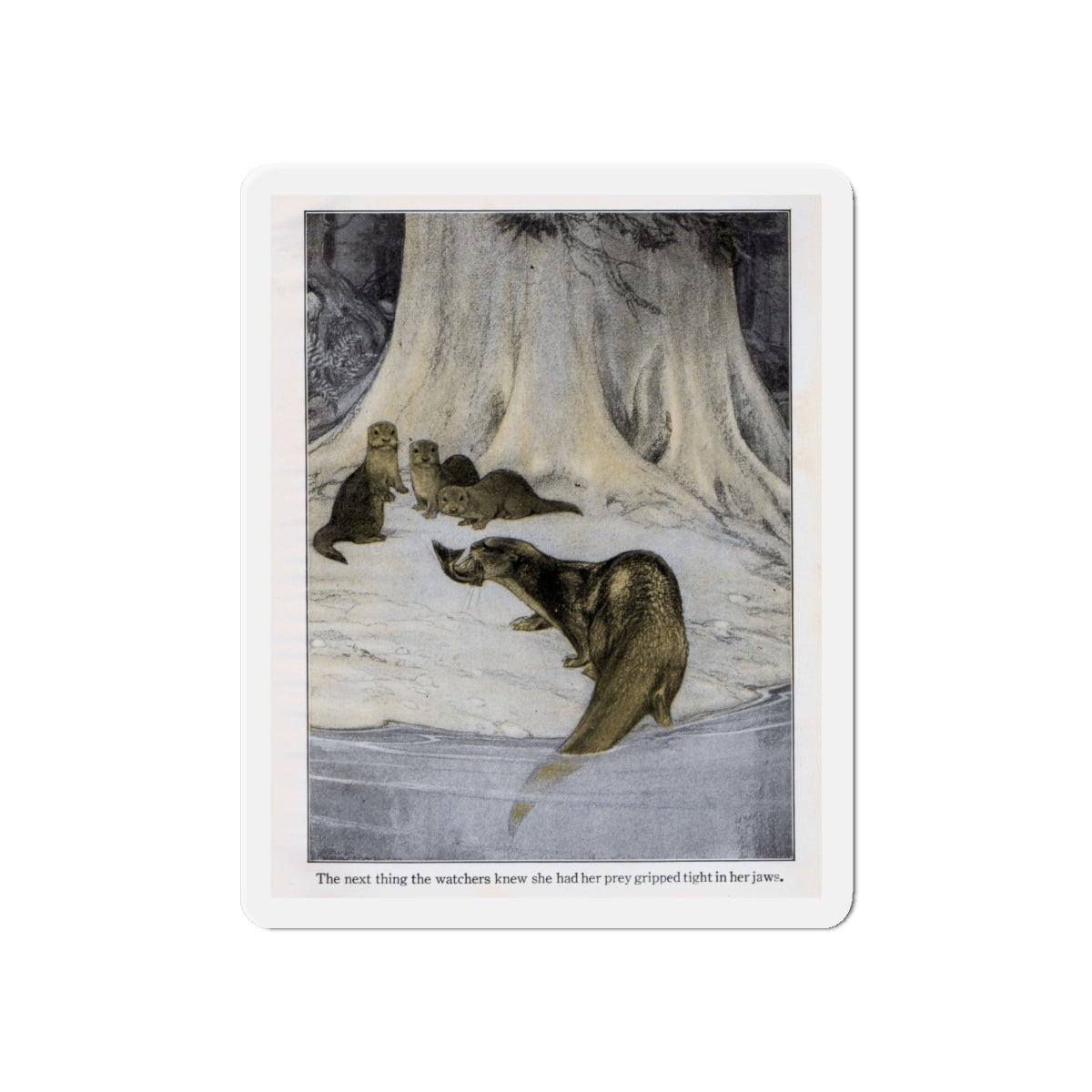 Otter feeds her young (Magazine Illustration) Refrigerator Magnet-6 × 6"-The Sticker Space