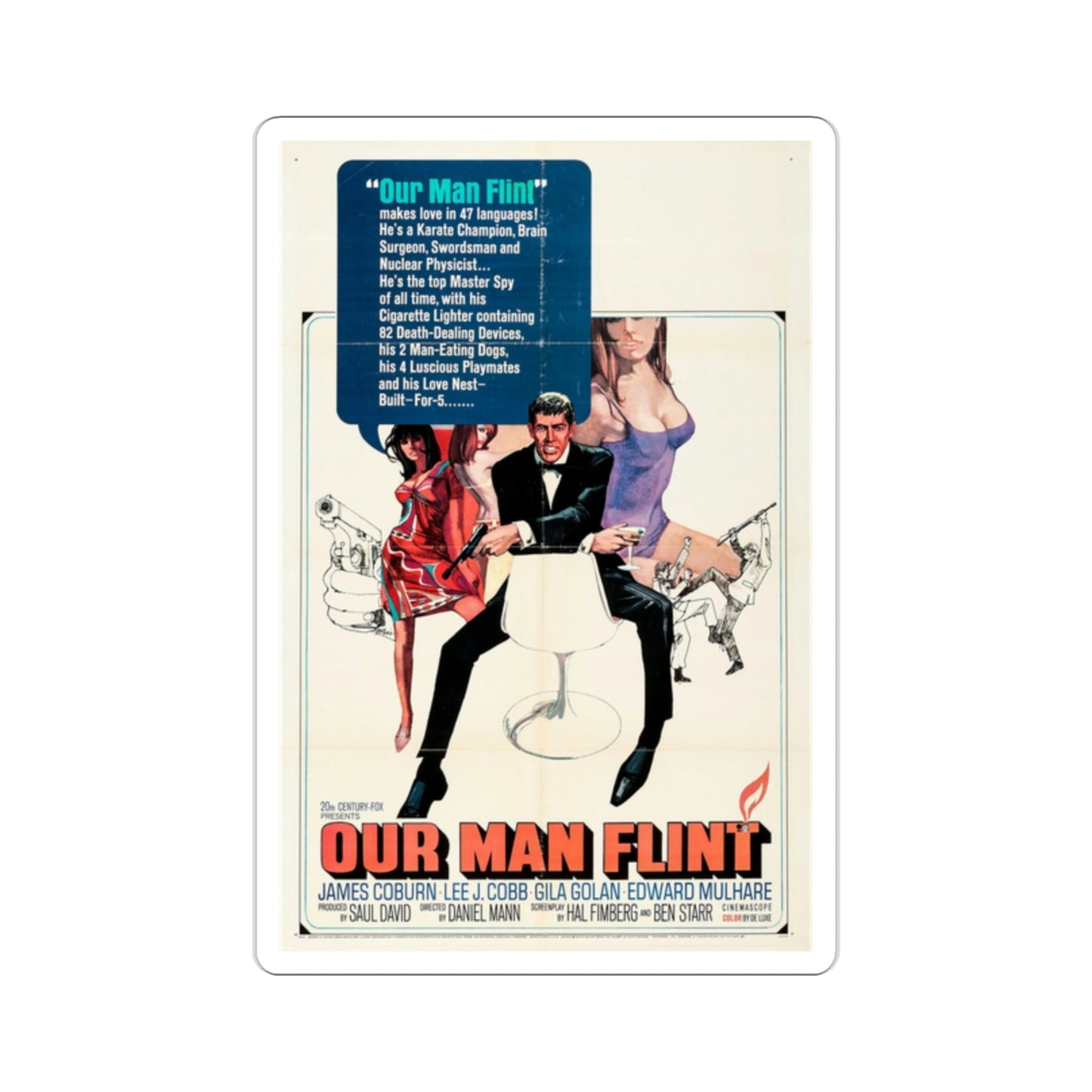 Our Man Flint 1966 Movie Poster STICKER Vinyl Die-Cut Decal-2 Inch-The Sticker Space