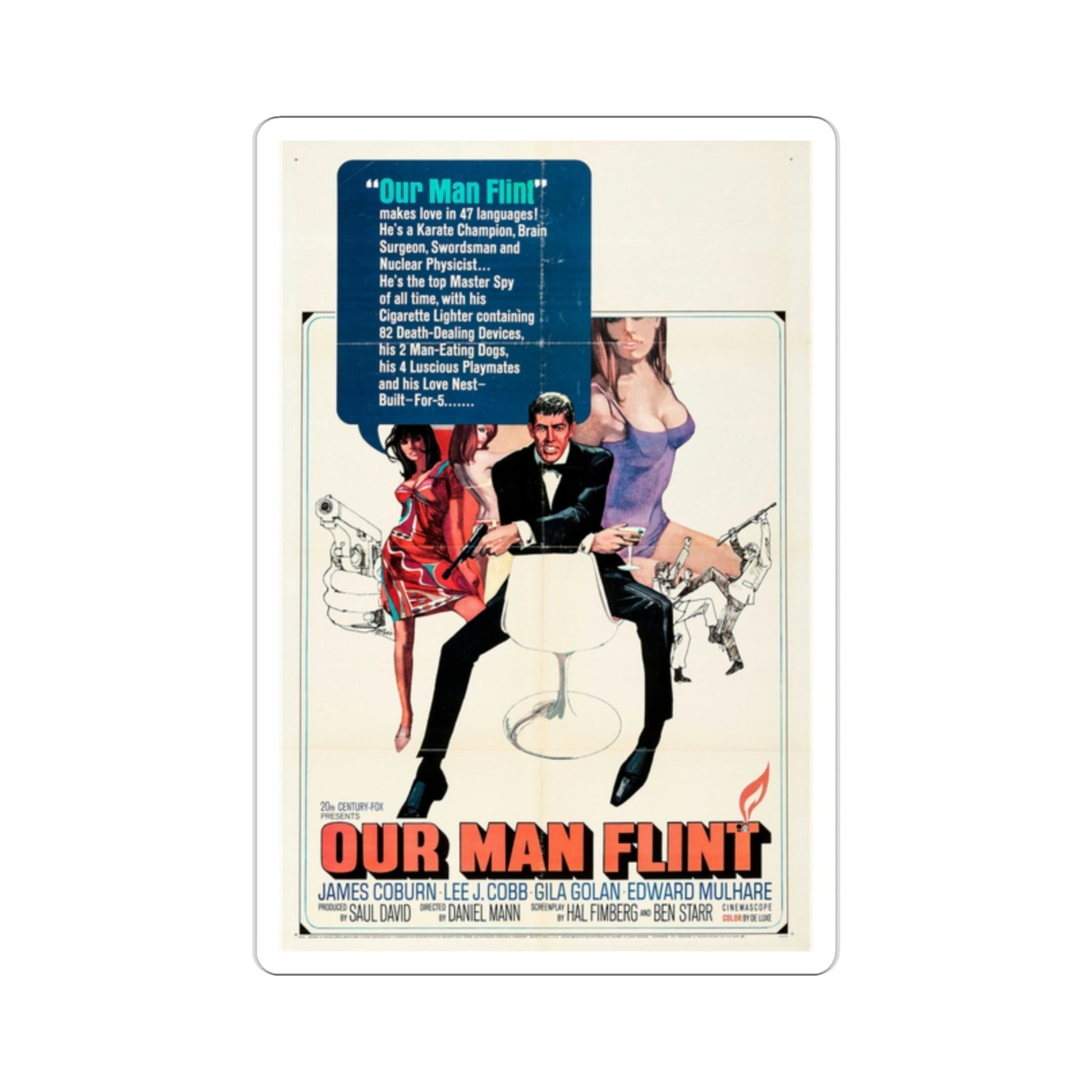 Our Man Flint 1966 Movie Poster STICKER Vinyl Die-Cut Decal-2 Inch-The Sticker Space