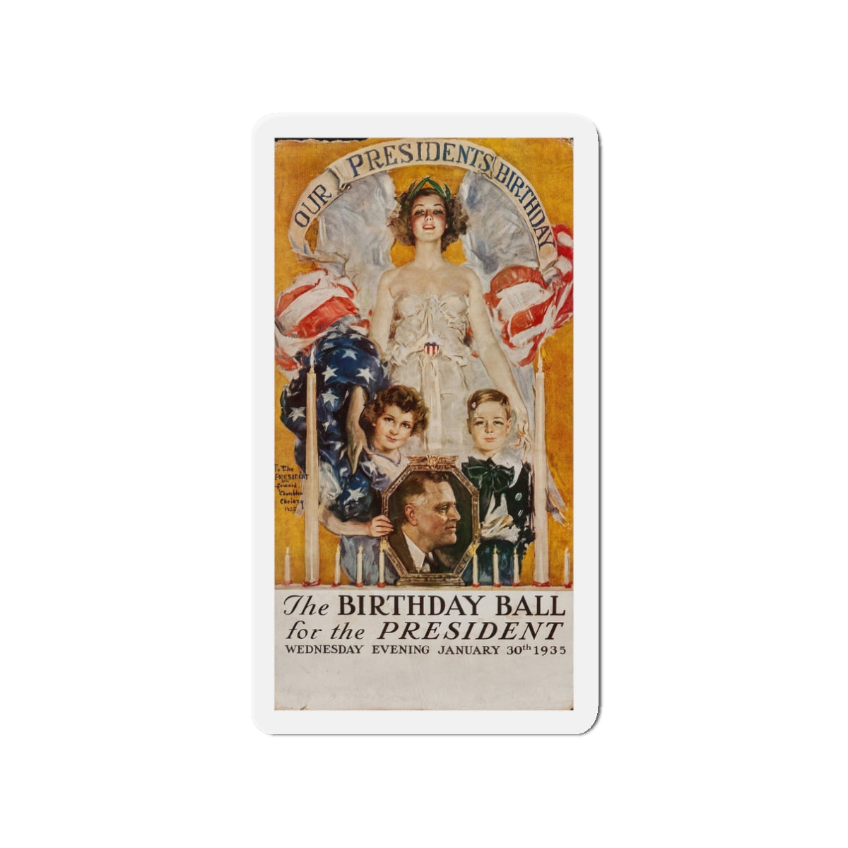 Our Presidents Birthday (Howard Chandler Christy, 1935) (Magazine Illustration) Refrigerator Magnet-3" x 3"-The Sticker Space