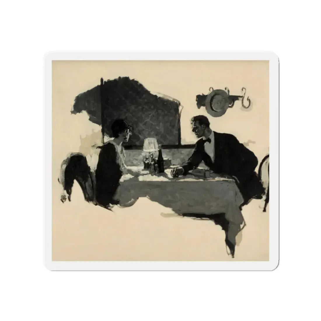 Out of the Discussion, Saturday Evening Post magazine story illustration (Magazine Illustration) Refrigerator Magnet 2 Inch - The Sticker Space