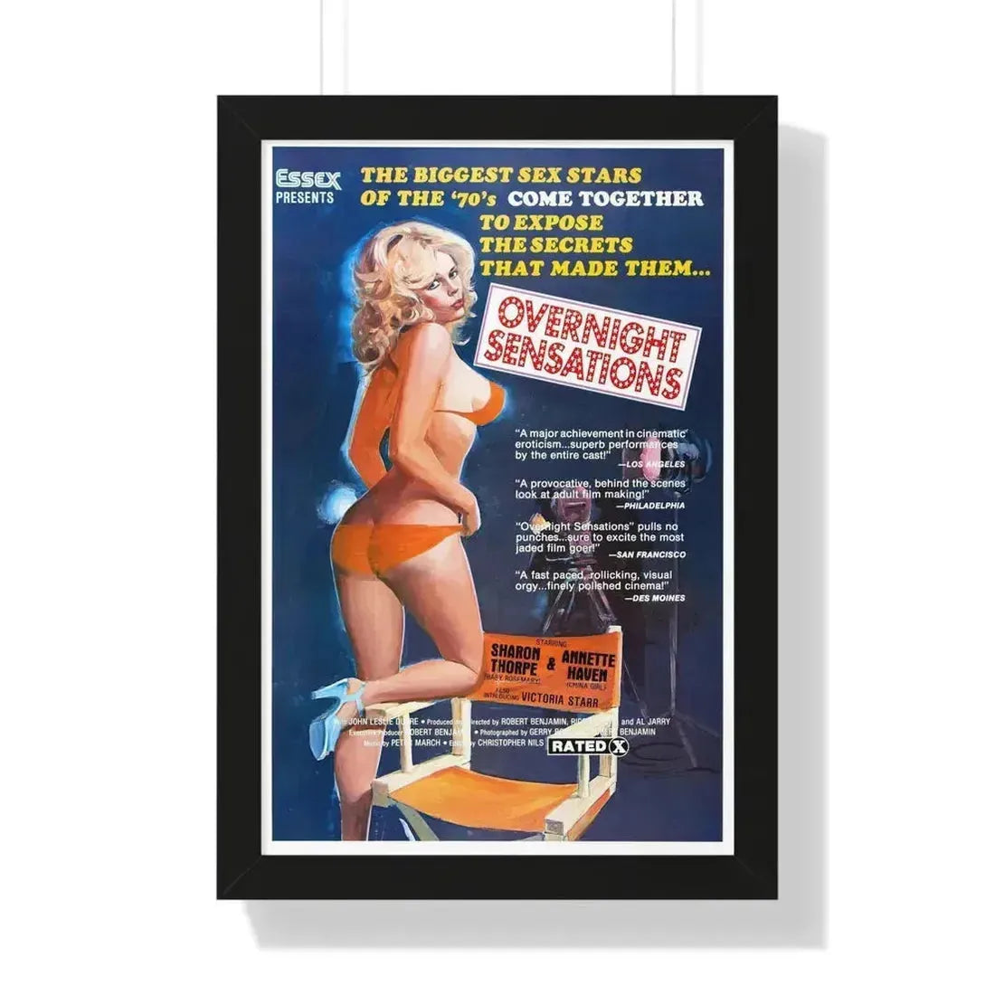 OVERNIGHT SENSATIONS 1976 - Framed Movie Poster 16″ x 24″ Black - The Sticker Space