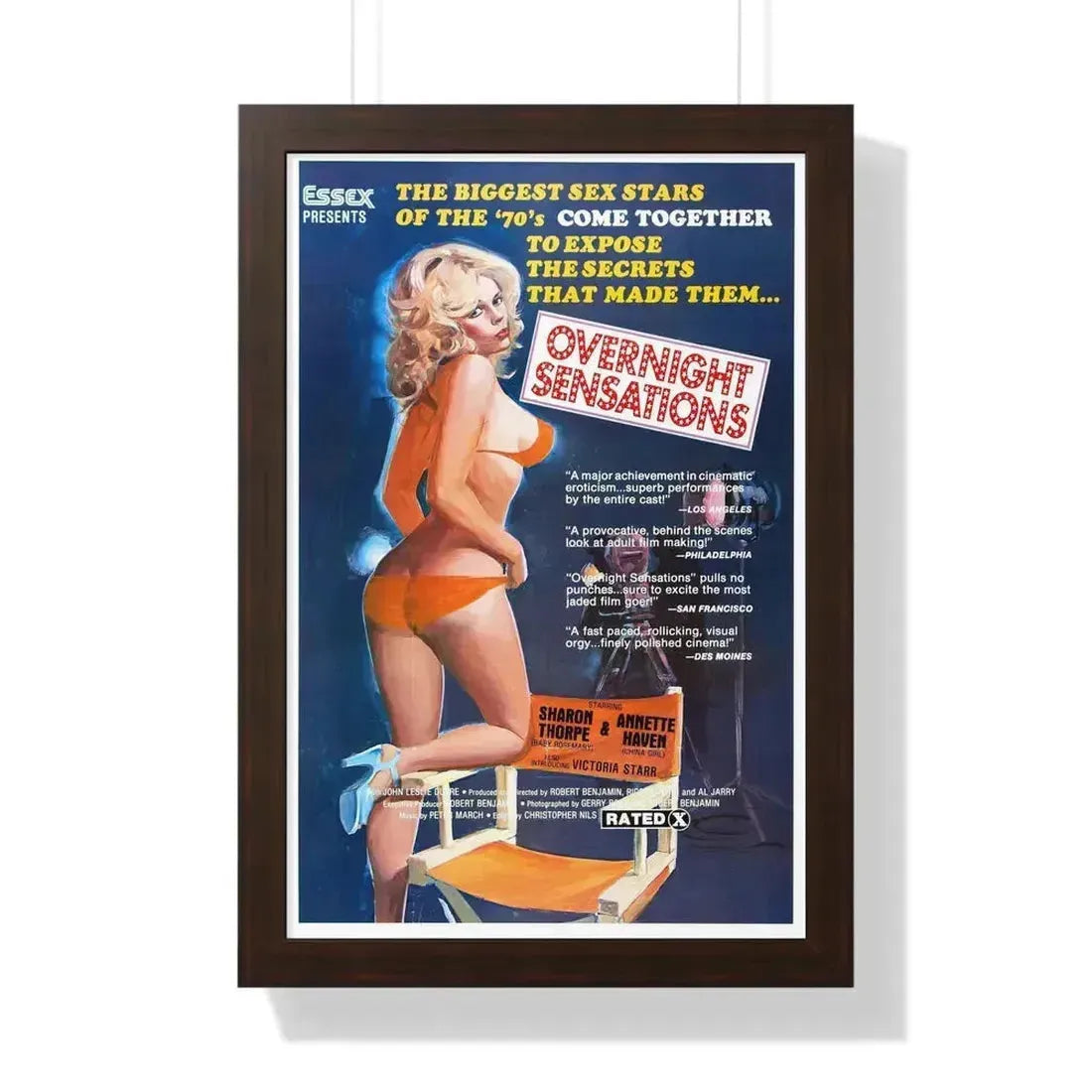 OVERNIGHT SENSATIONS 1976 - Framed Movie Poster 16″ x 24″ Walnut - The Sticker Space