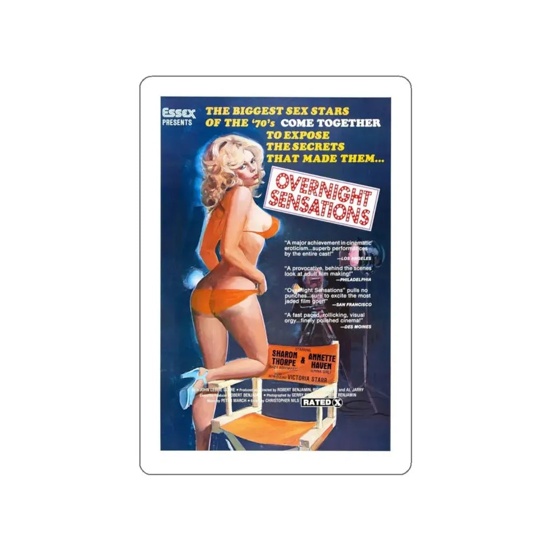 OVERNIGHT SENSATIONS 1976 Movie Poster STICKER Vinyl Die-Cut Decal 4 Inch - The Sticker Space