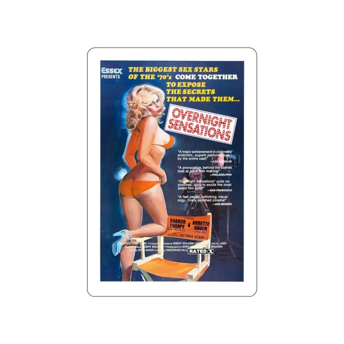 OVERNIGHT SENSATIONS 1976 Movie Poster STICKER Vinyl Die-Cut Decal - The Sticker Space