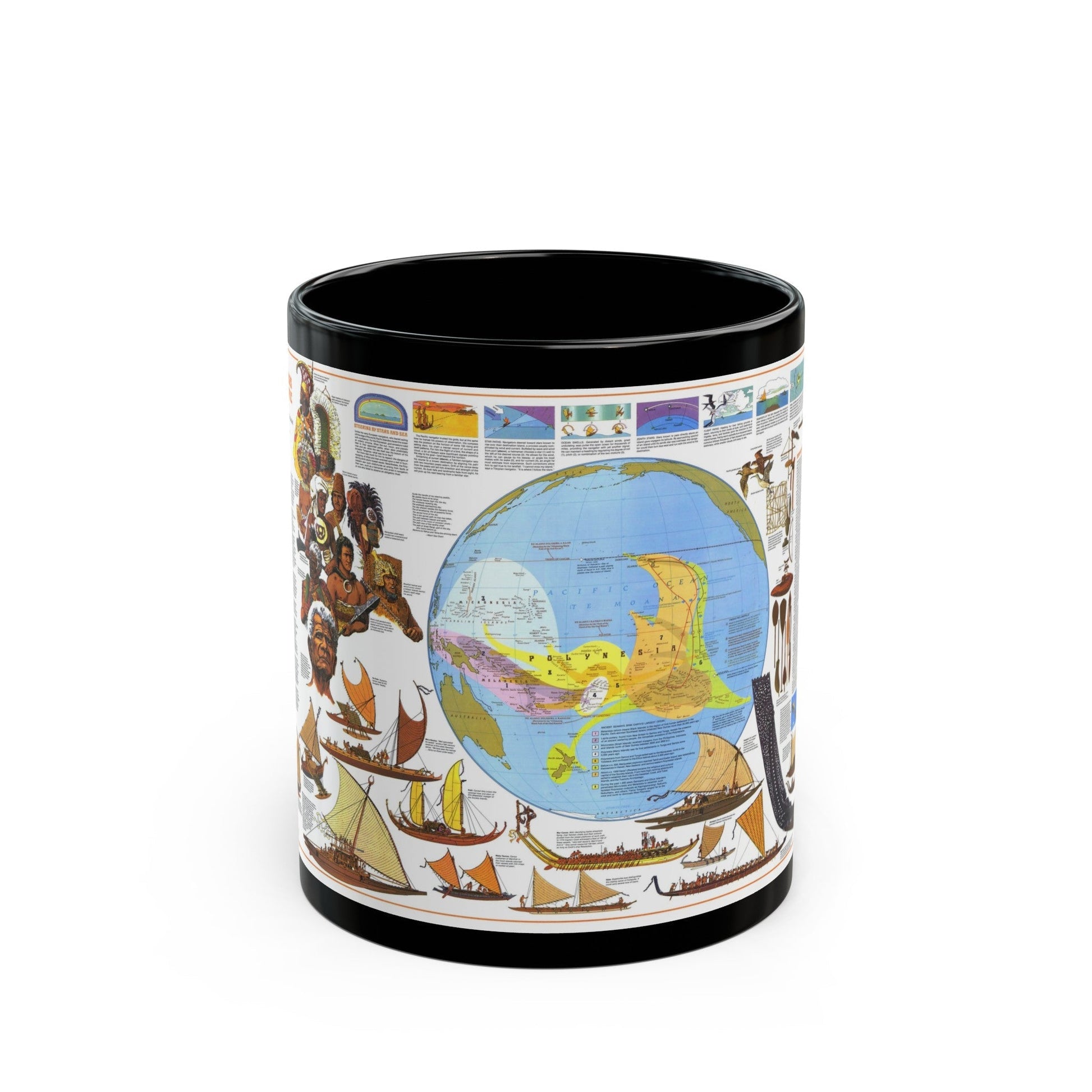 Pacific - Discoverers of the (1974) (Map) Black Coffee Mug-11oz-The Sticker Space