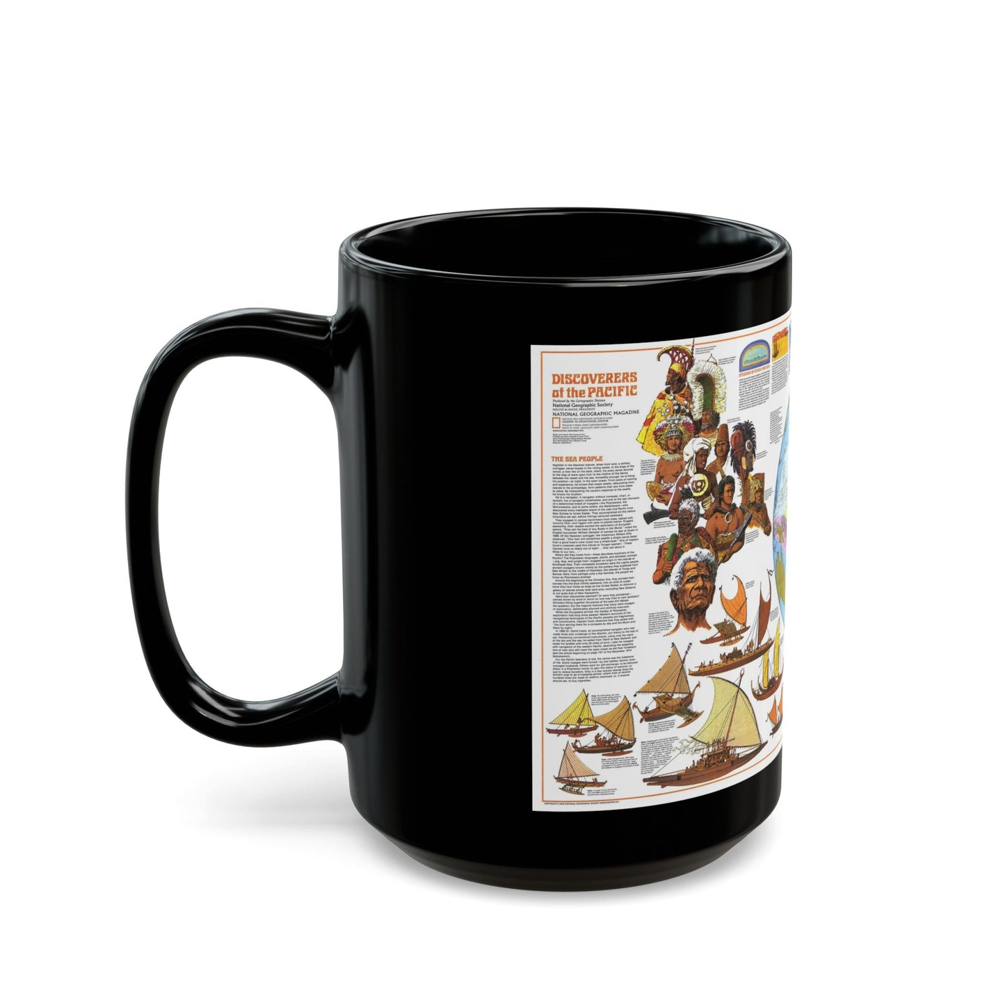 Pacific - Discoverers of the (1974) (Map) Black Coffee Mug-The Sticker Space