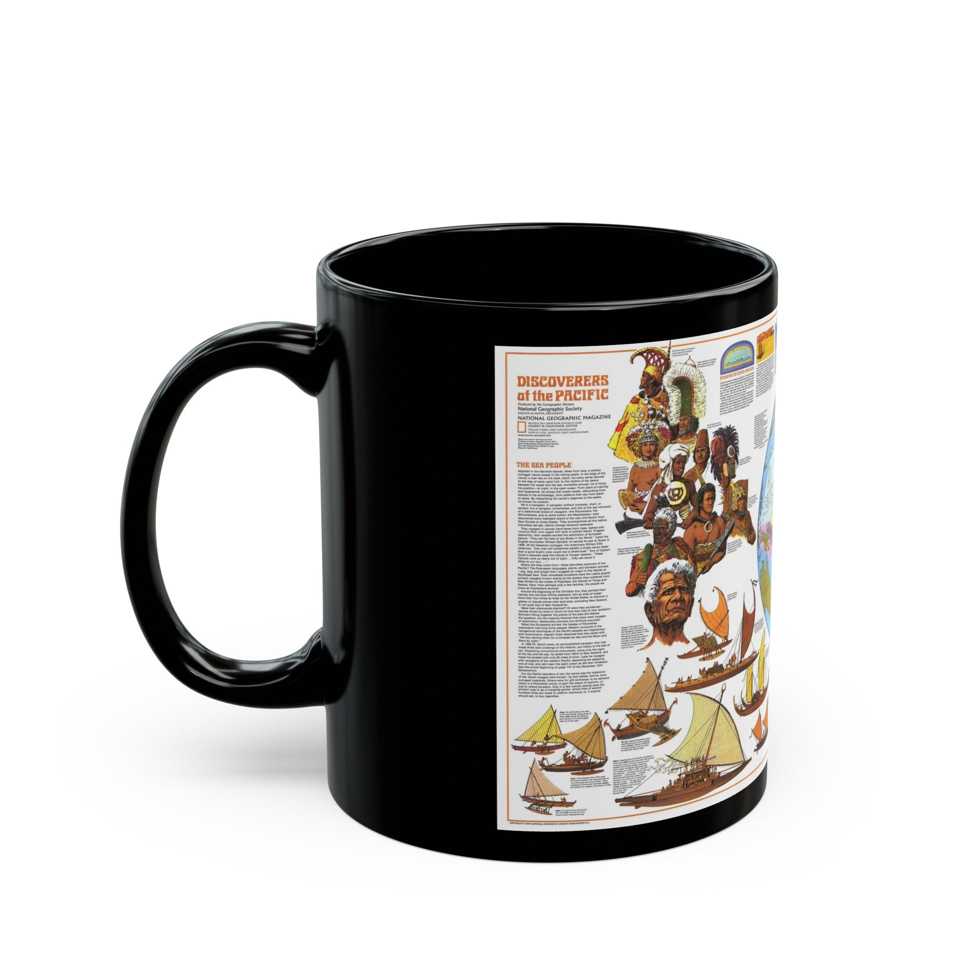 Pacific - Discoverers of the (1974) (Map) Black Coffee Mug-The Sticker Space