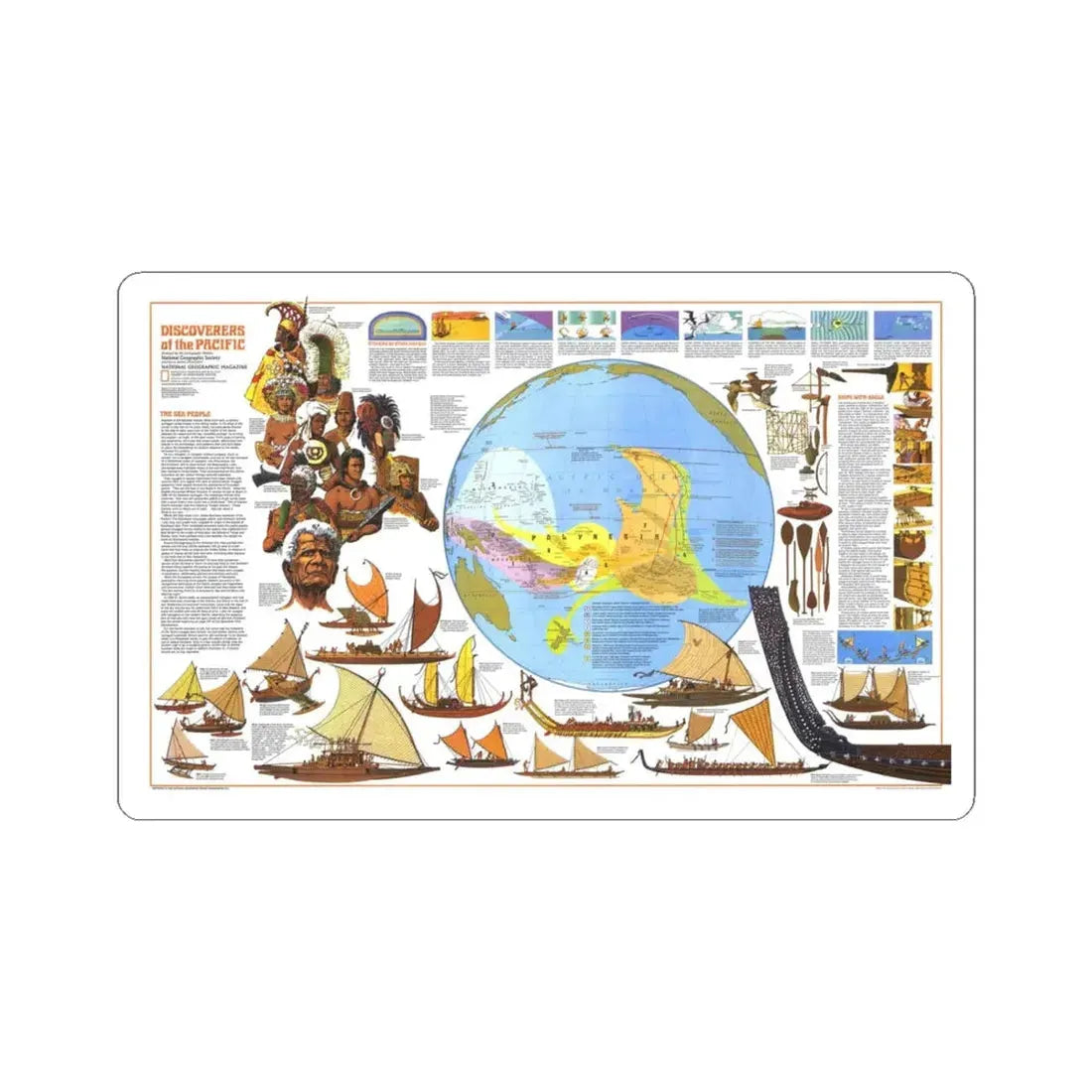 Pacific - Discoverers of the (1974) (Map) STICKER Vinyl Kiss-Cut Decal 6 Inch White - The Sticker Space