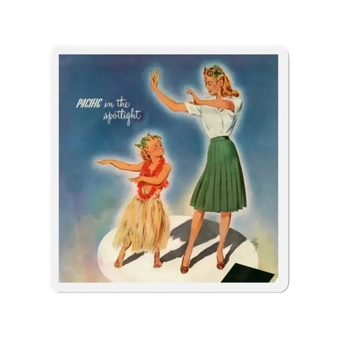 Pacific in the spotlight, advertisement, 1945 (Magazine Illustration) Refrigerator Magnet 2 Inch Die-Cut - The Sticker Space