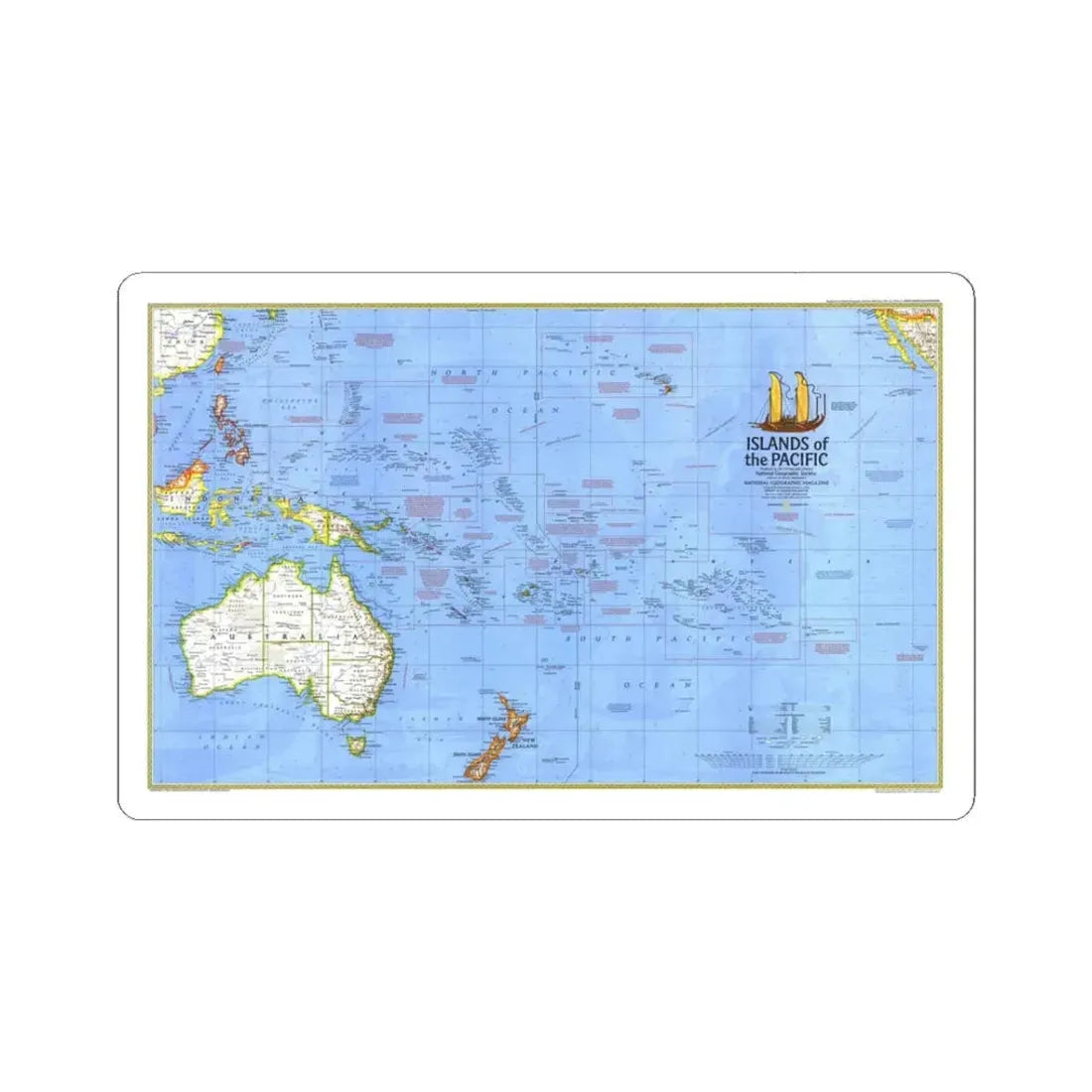 Pacific - Islands of the (1974) (Map) STICKER Vinyl Kiss-Cut Decal 3 Inch White - The Sticker Space