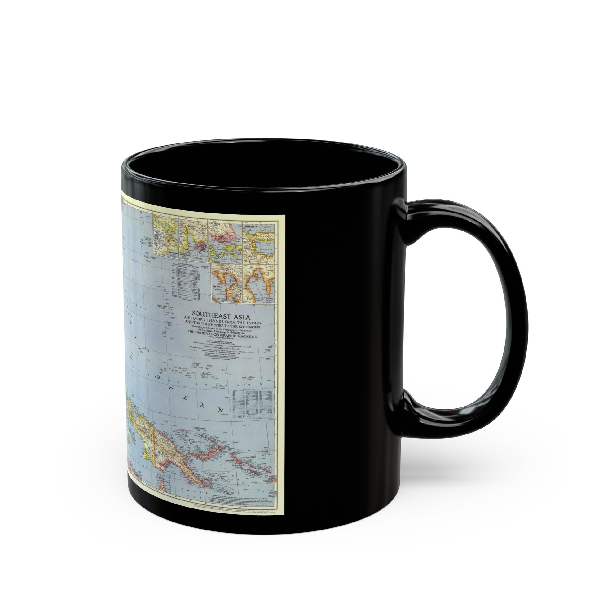 Pacific Islands - Southeast Asia (1944) (Map) Black Coffee Mug-The Sticker Space