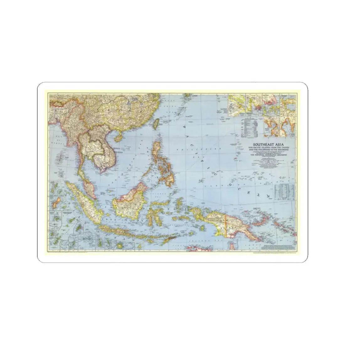 Pacific Islands - Southeast Asia (1944) (Map) STICKER Vinyl Kiss-Cut Decal 2 Inch White - The Sticker Space