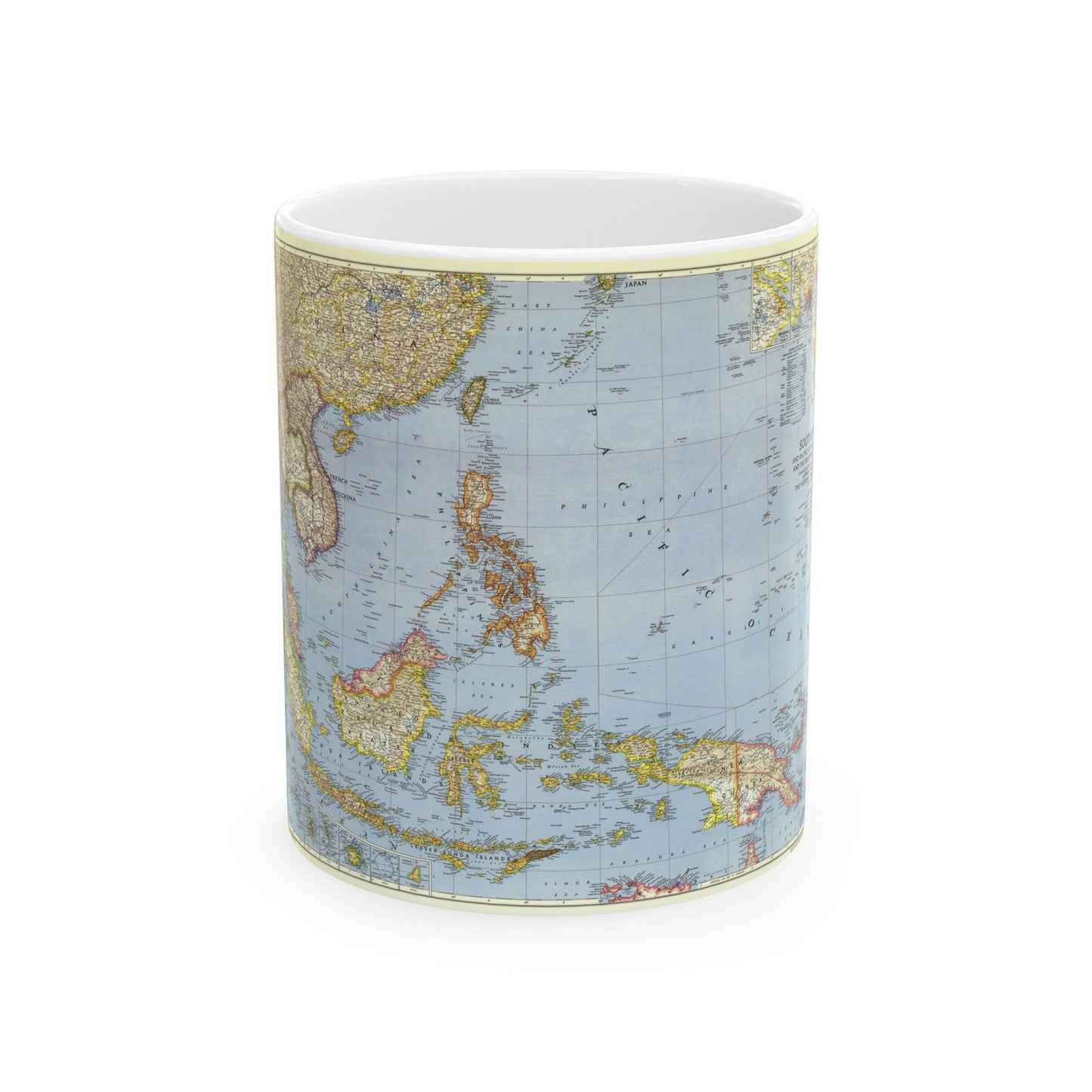 Pacific Islands - Southeast Asia (1944) (Map) White Coffee Mug-11oz-The Sticker Space