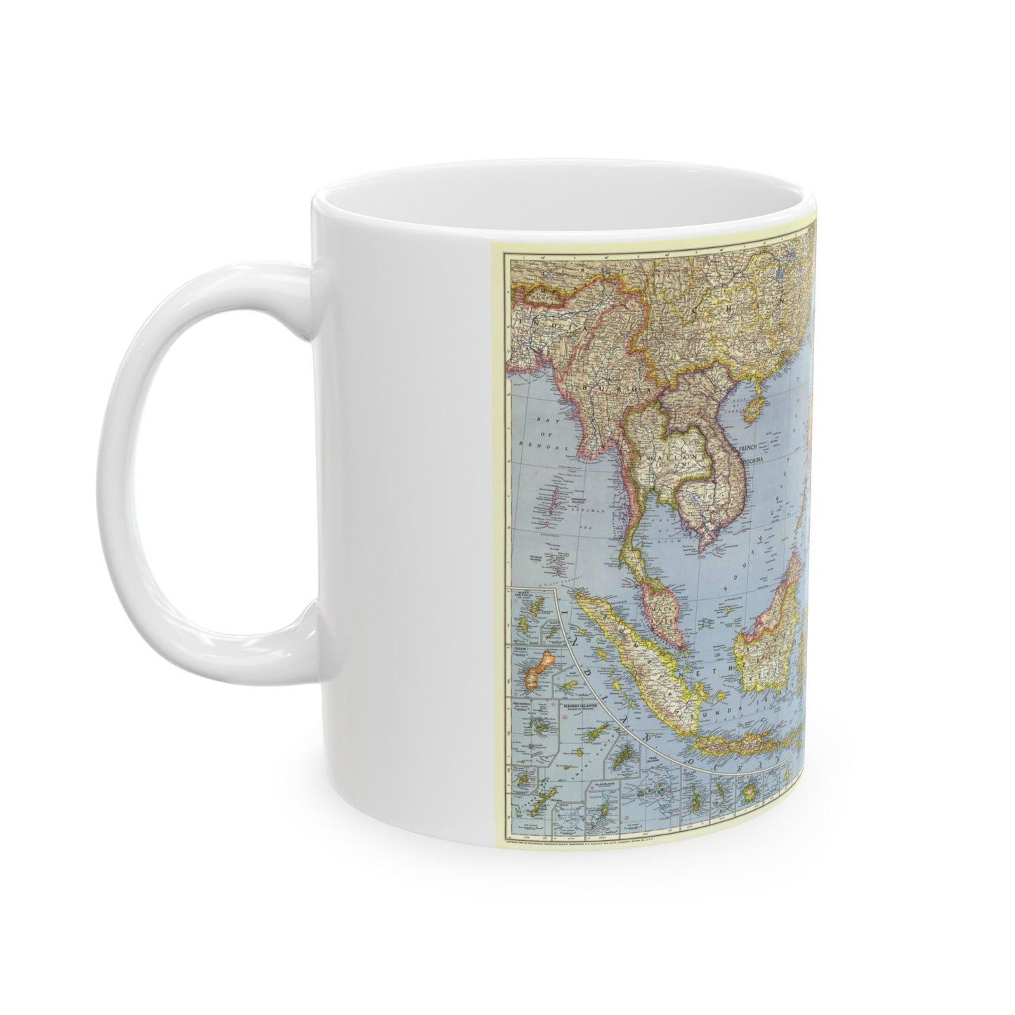 Pacific Islands - Southeast Asia (1944) (Map) White Coffee Mug-The Sticker Space