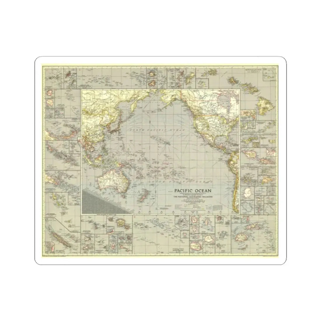 Pacific Ocean (1936) (Map) STICKER Vinyl Kiss-Cut Decal 2 Inch White - The Sticker Space