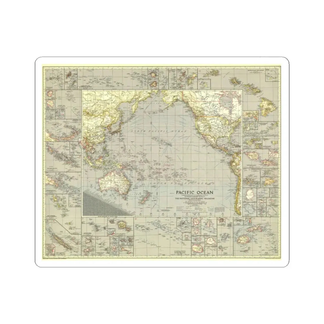 Pacific Ocean (1936) (Map) STICKER Vinyl Kiss-Cut Decal 3 Inch White - The Sticker Space