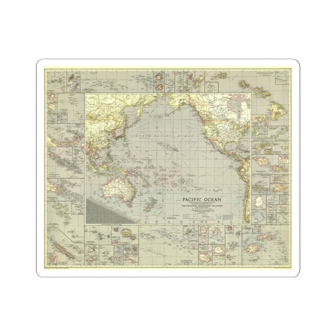 Pacific Ocean (1936) (Map) STICKER Vinyl Kiss-Cut Decal 4 Inch White - The Sticker Space