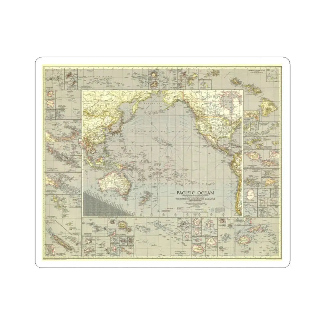 Pacific Ocean (1936) (Map) STICKER Vinyl Kiss-Cut Decal 6 Inch White - The Sticker Space