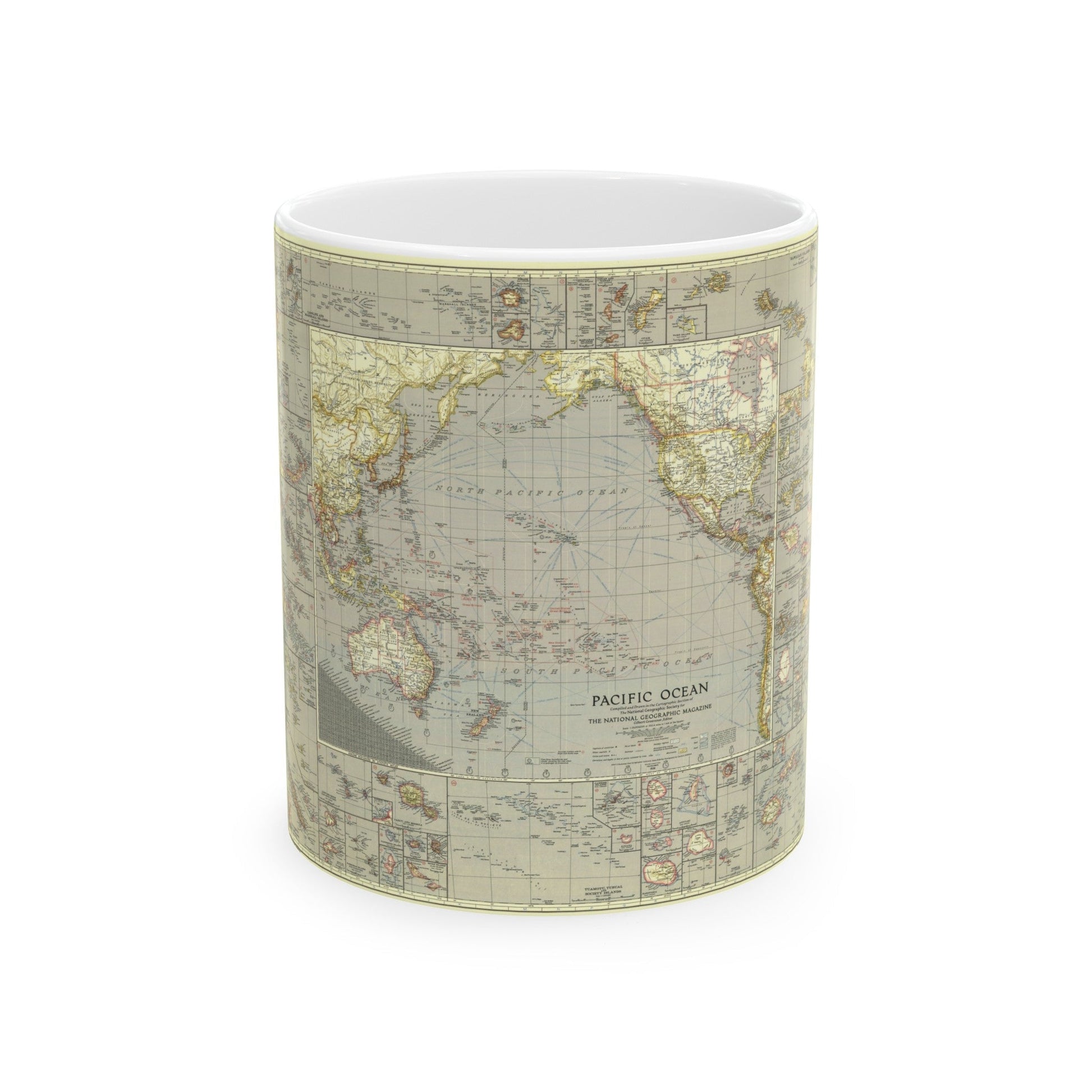 Pacific Ocean (1936) (Map) White Coffee Mug-11oz-The Sticker Space