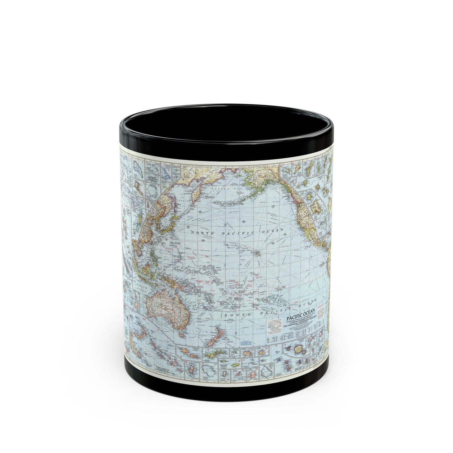 Pacific Ocean (1952) (Map) Black Coffee Mug-11oz-The Sticker Space