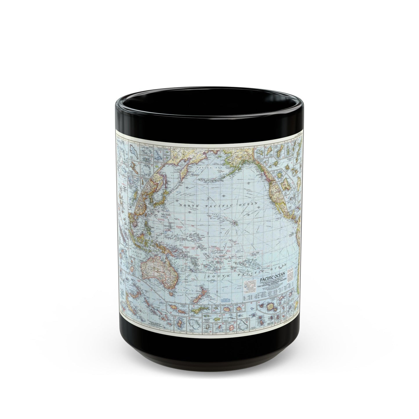 Pacific Ocean (1952) (Map) Black Coffee Mug-15oz-The Sticker Space