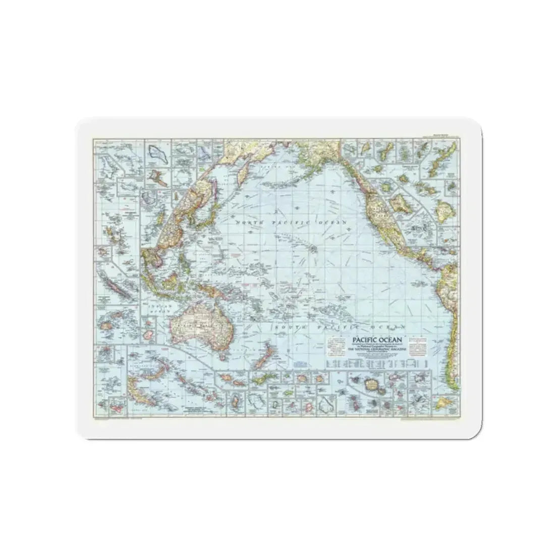 Pacific Ocean (1952) (Map) Refrigerator Magnet 2 Inch Die-Cut - The Sticker Space