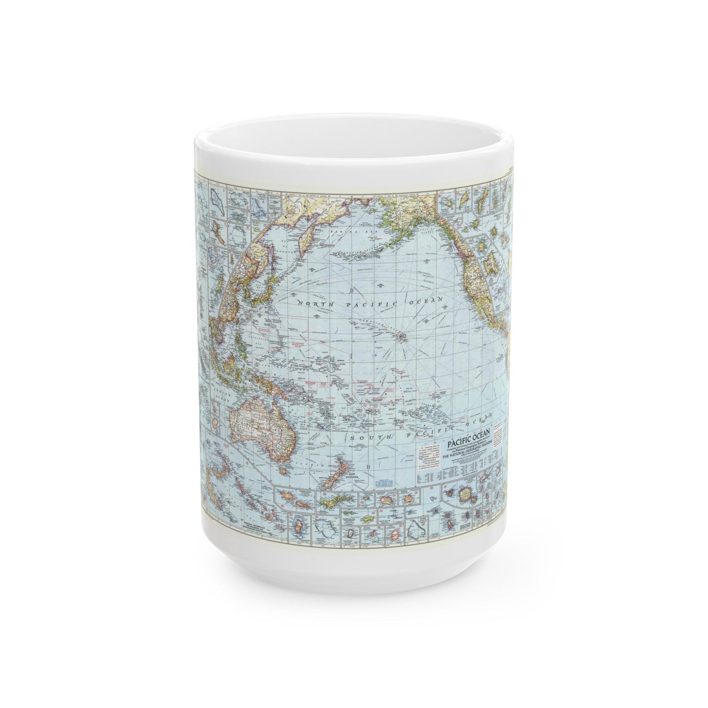 Pacific Ocean (1952) (Map) White Coffee Mug-15oz-The Sticker Space