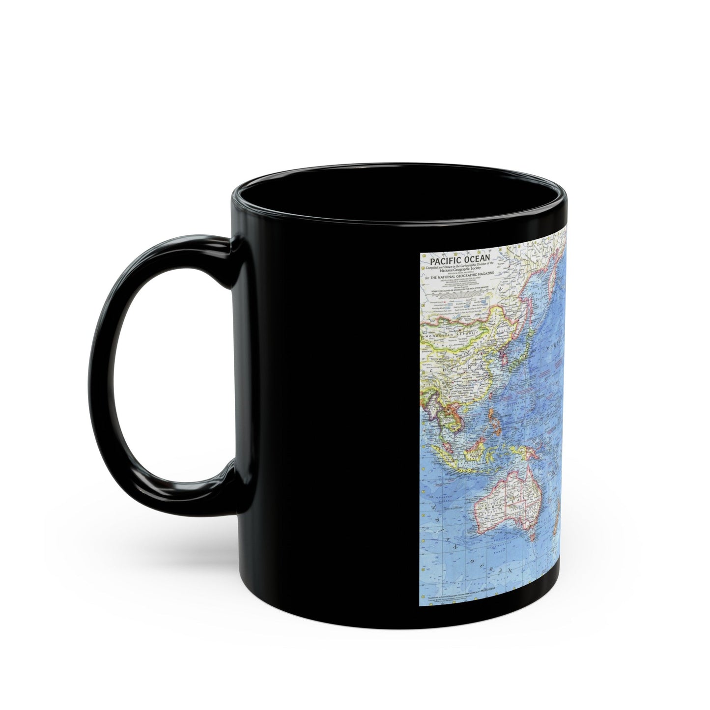 Pacific Ocean (1969) (Map) Black Coffee Mug-The Sticker Space