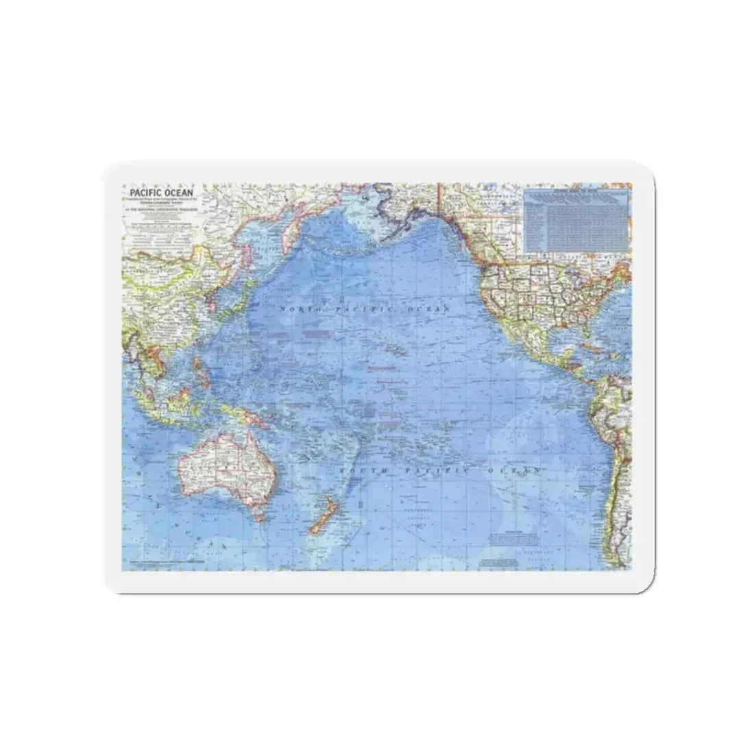 Pacific Ocean (1969) (Map) Refrigerator Magnet 2 Inch Die-Cut - The Sticker Space