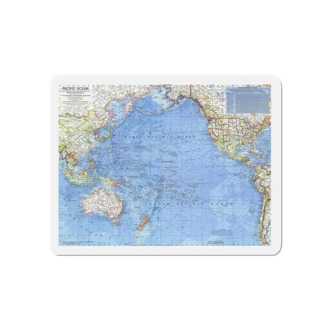 Pacific Ocean (1969) (Map) Refrigerator Magnet 3 Inch Die-Cut - The Sticker Space