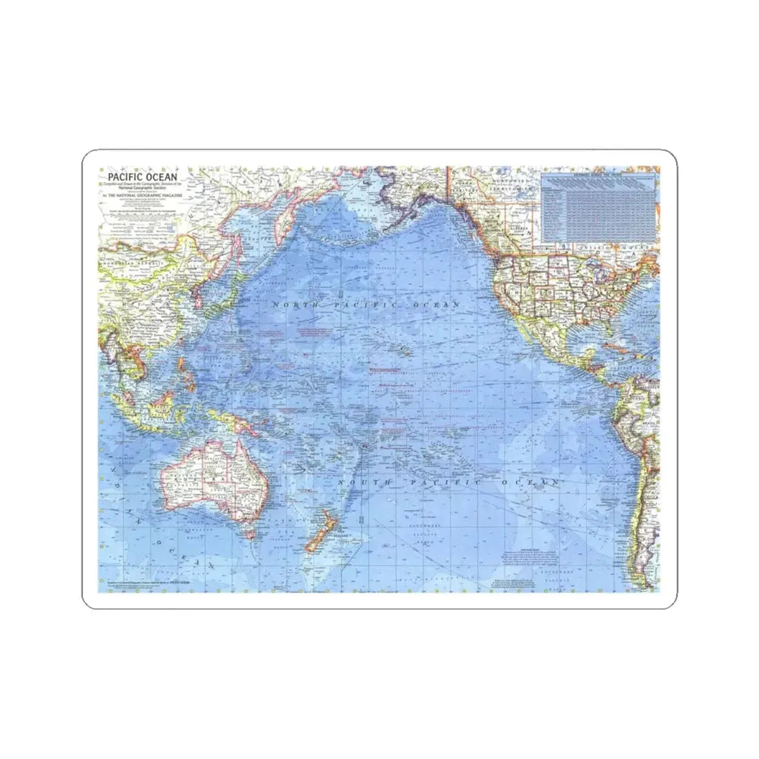 Pacific Ocean (1969) (Map) STICKER Vinyl Kiss-Cut Decal 4 Inch White - The Sticker Space
