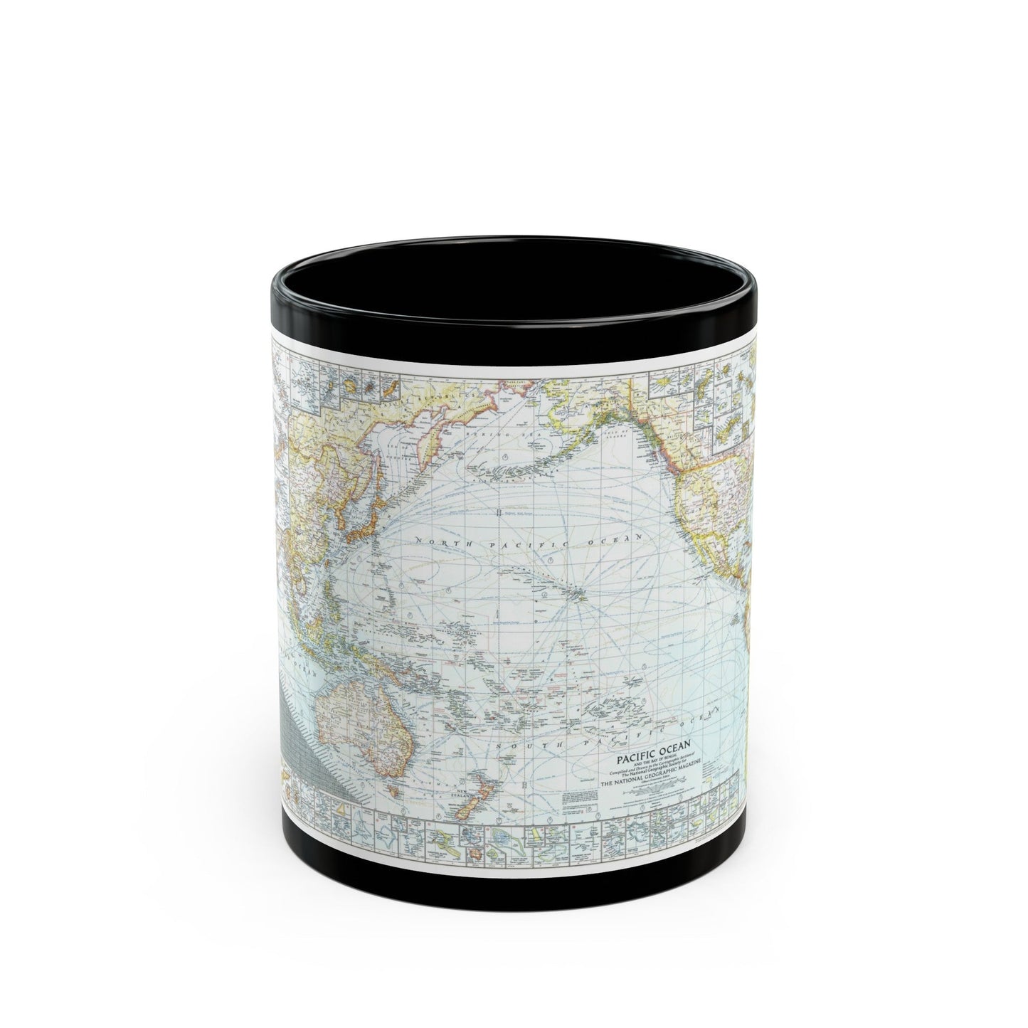 Pacific Ocean and the Bay of Bengal (1943) (Map) Black Coffee Mug-11oz-The Sticker Space