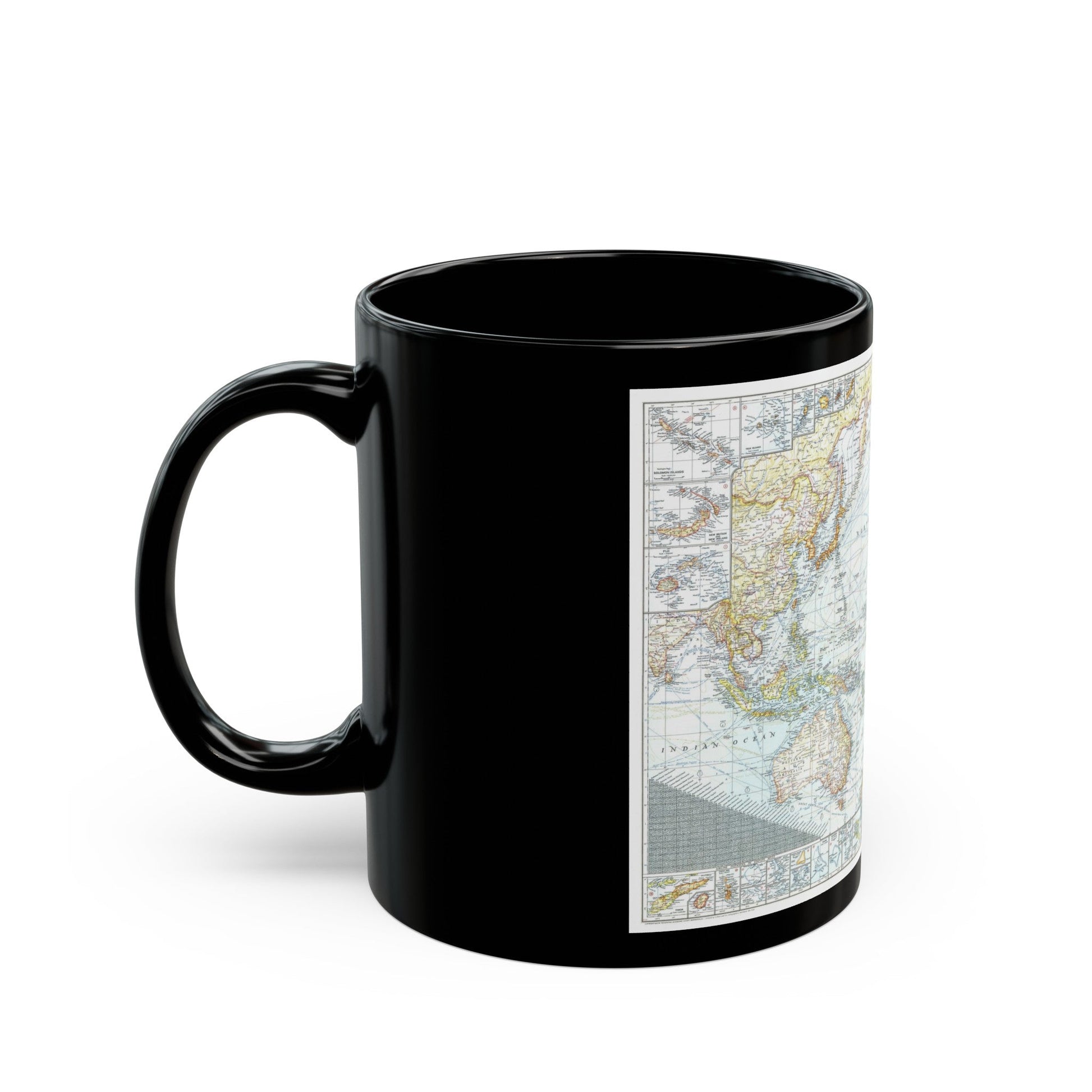 Pacific Ocean and the Bay of Bengal (1943) (Map) Black Coffee Mug-The Sticker Space