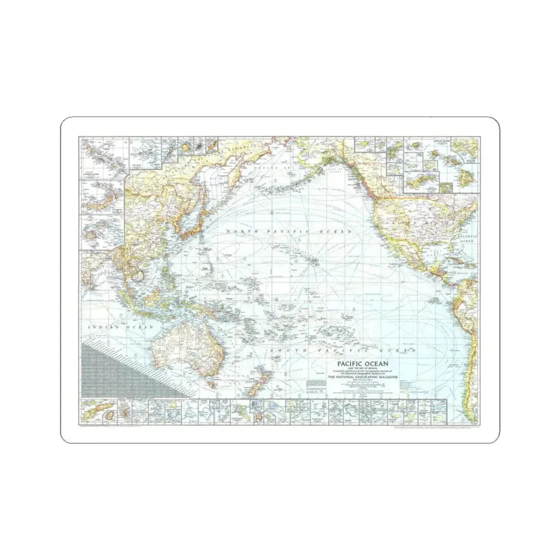 Pacific Ocean and the Bay of Bengal (1943) (Map) STICKER Vinyl Kiss-Cut Decal 3 Inch White - The Sticker Space