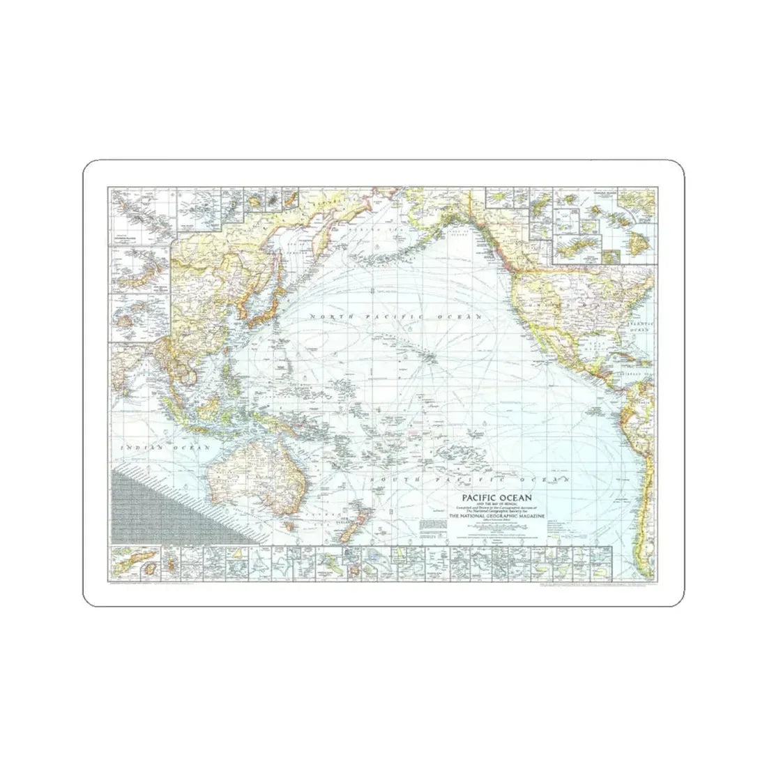 Pacific Ocean and the Bay of Bengal (1943) (Map) STICKER Vinyl Kiss-Cut Decal 6 Inch White - The Sticker Space