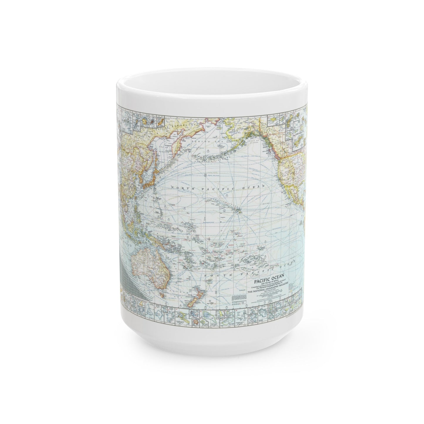 Pacific Ocean and the Bay of Bengal (1943) (Map) White Coffee Mug-15oz-The Sticker Space