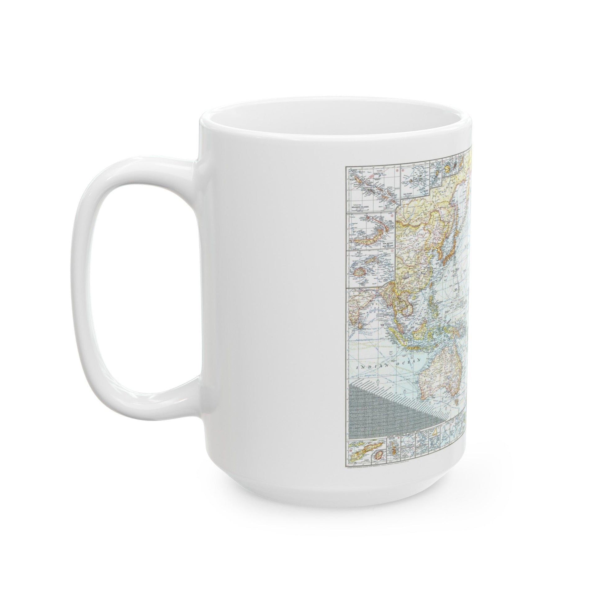 Pacific Ocean and the Bay of Bengal (1943) (Map) White Coffee Mug-The Sticker Space