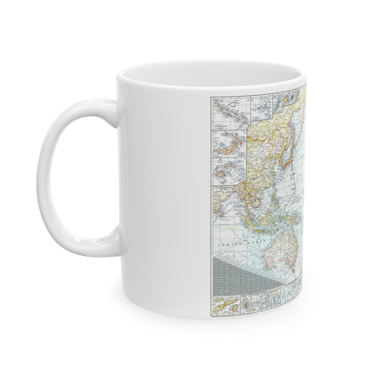 Pacific Ocean and the Bay of Bengal (1943) (Map) White Coffee Mug-The Sticker Space