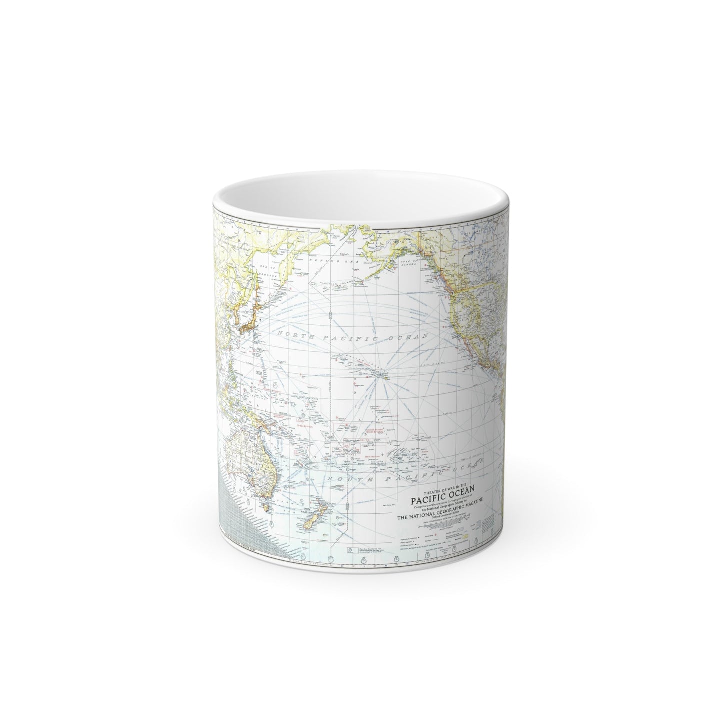 Pacific Ocean - Theater of War (1942) (Map) Color Changing Mug 11oz-11oz-The Sticker Space