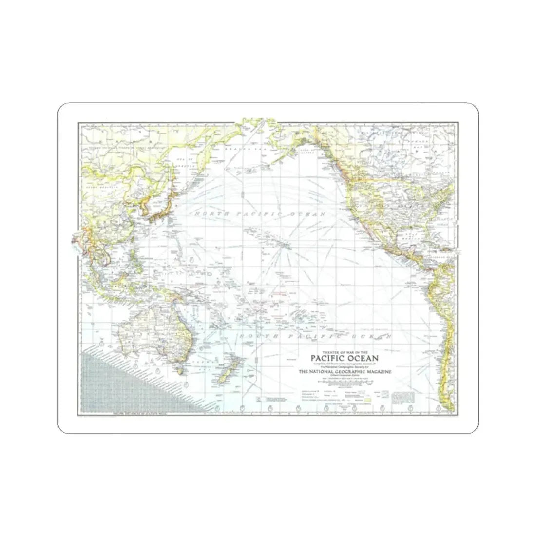 Pacific Ocean - Theater of War (1942) (Map) STICKER Vinyl Kiss-Cut Decal 2 Inch White - The Sticker Space