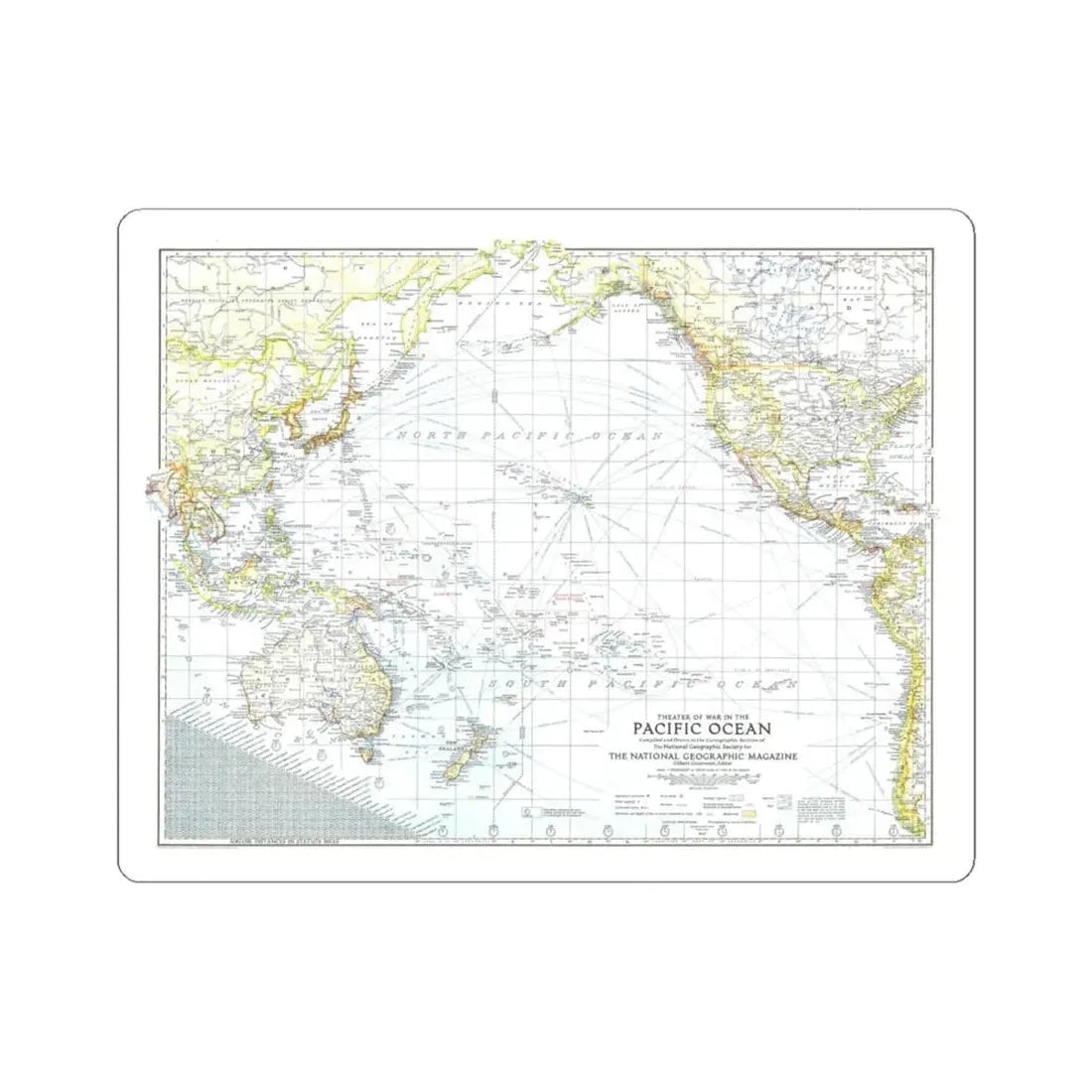 Pacific Ocean - Theater of War (1942) (Map) STICKER Vinyl Kiss-Cut Decal 4 Inch White - The Sticker Space