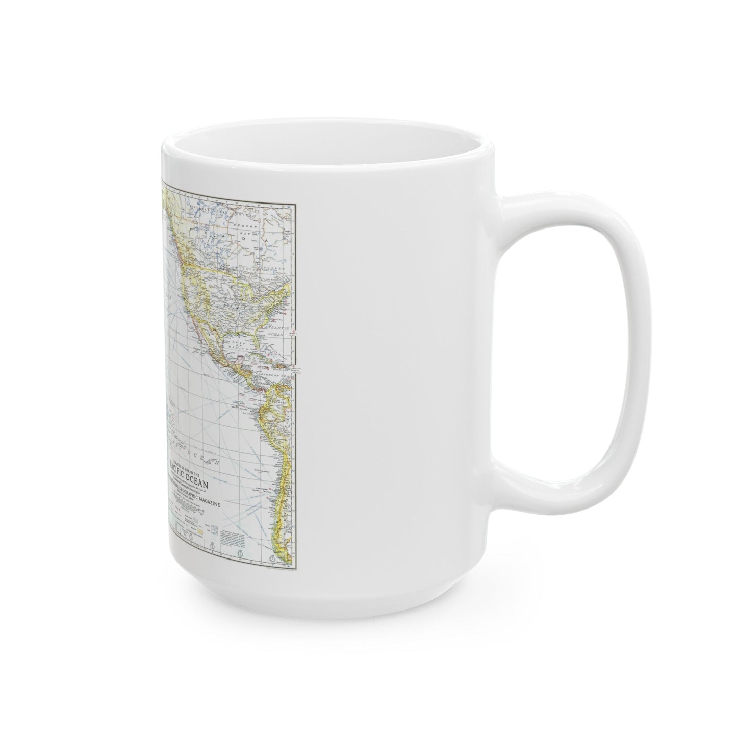 Pacific Ocean - Theater of War (1942) (Map) White Coffee Mug-The Sticker Space