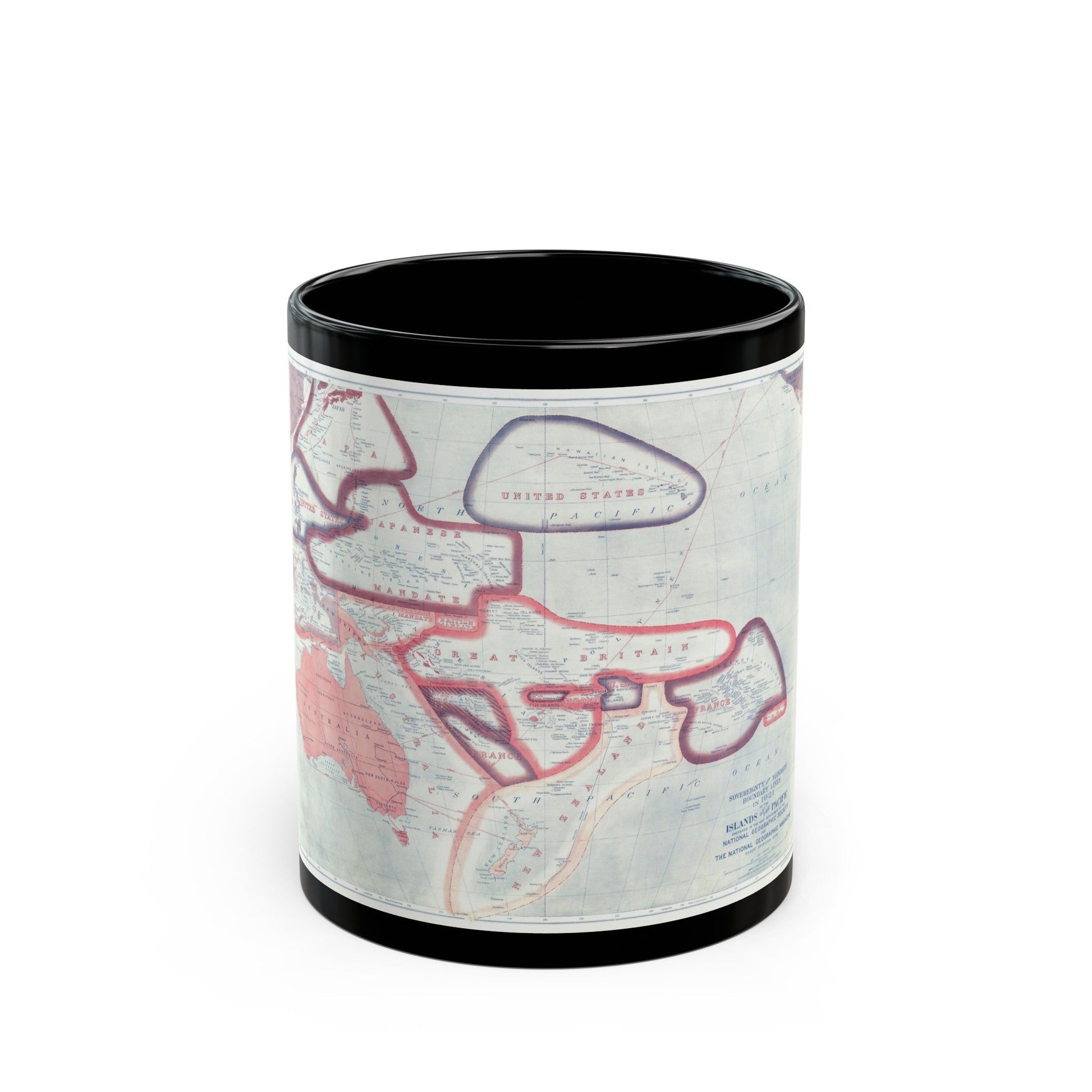 Pacific - Sovereignty and Mandate Boundary Lines (1921) (Map) Black Coffee Mug-11oz-The Sticker Space