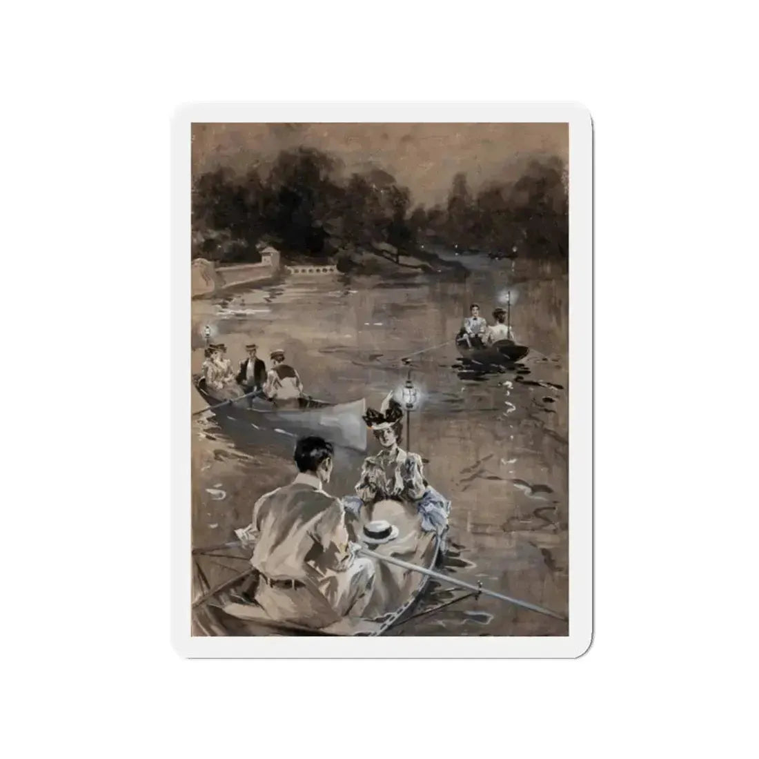 Paddling in the Moonlight (Magazine Illustration) Refrigerator Magnet 2 Inch Die-Cut - The Sticker Space